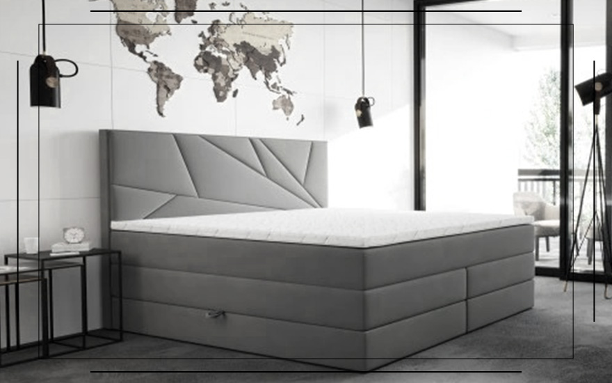 Łóżko w szarym kolorze z białym materacem